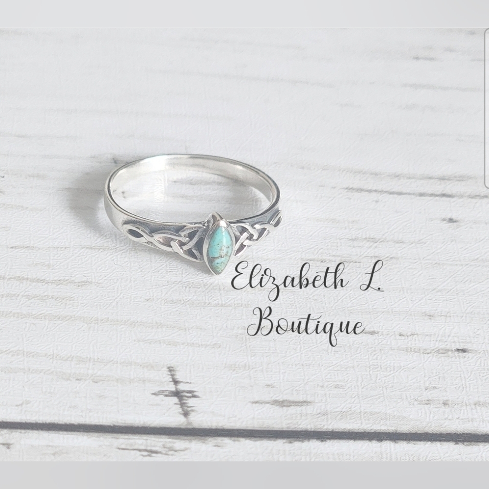 925 Sterling Silver Genuine Turquoise Celtic Ring Boutique New!